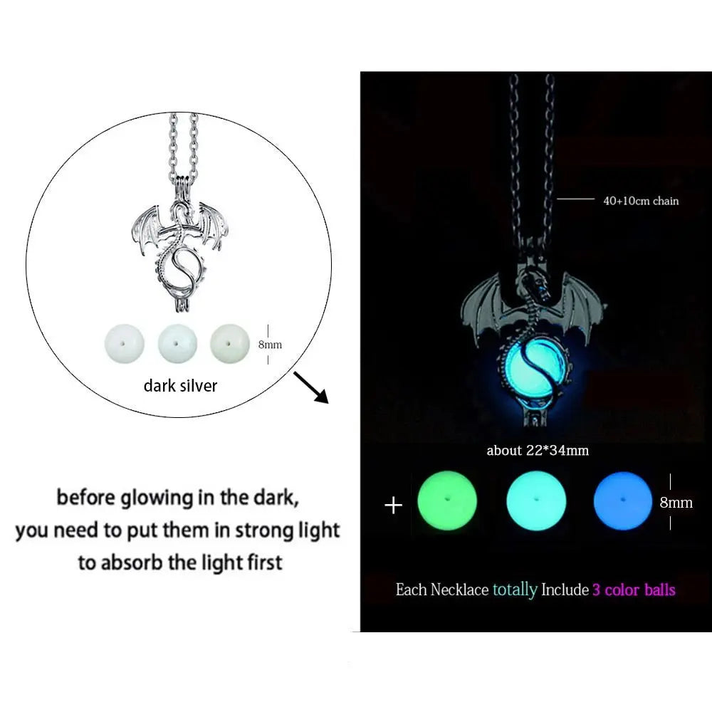 Luminous Dragon Necklace Glowing Night Fluorescence Silver Plated Glow In The Dark Necklace nowadaysfashion