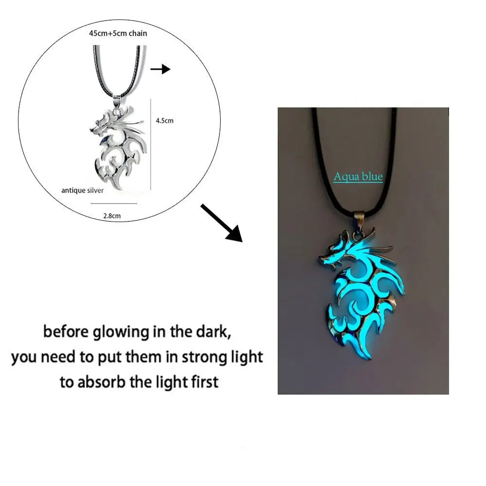 Luminous Dragon Necklace Glowing Night Fluorescence Silver Plated Glow In The Dark Necklace - Blade & Thread