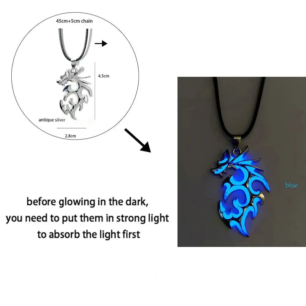 Luminous Dragon Necklace Glowing Night Fluorescence Silver Plated Glow In The Dark Necklace - Blade & Thread