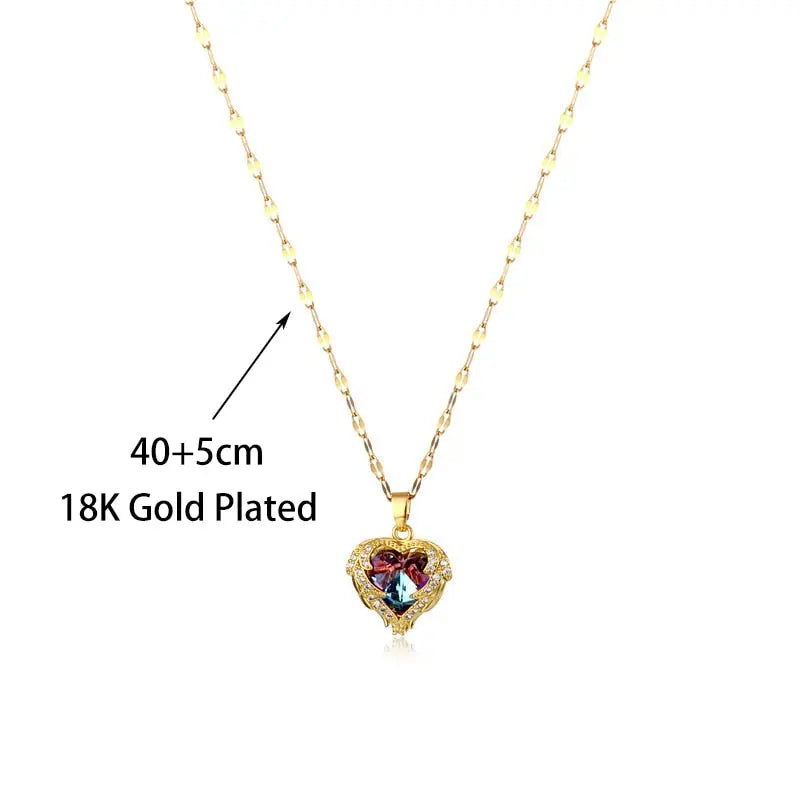 Luxury Zircon Crystal Heart Of Ocean Pendant Stainless Steel Necklace nowadaysfashion