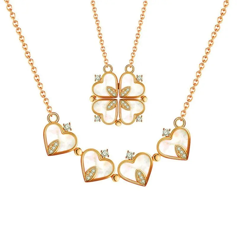 Magnetic Folding Heart Shaped Four Leaf Clover Pendant Necklace - Blade & Thread