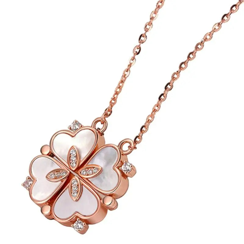 Magnetic Folding Heart Shaped Four Leaf Clover Pendant Necklace - Blade & Thread