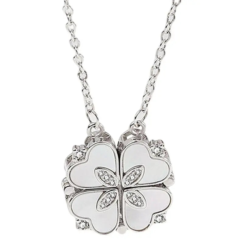 Magnetic Folding Heart Shaped Four Leaf Clover Pendant Necklace - Blade & Thread