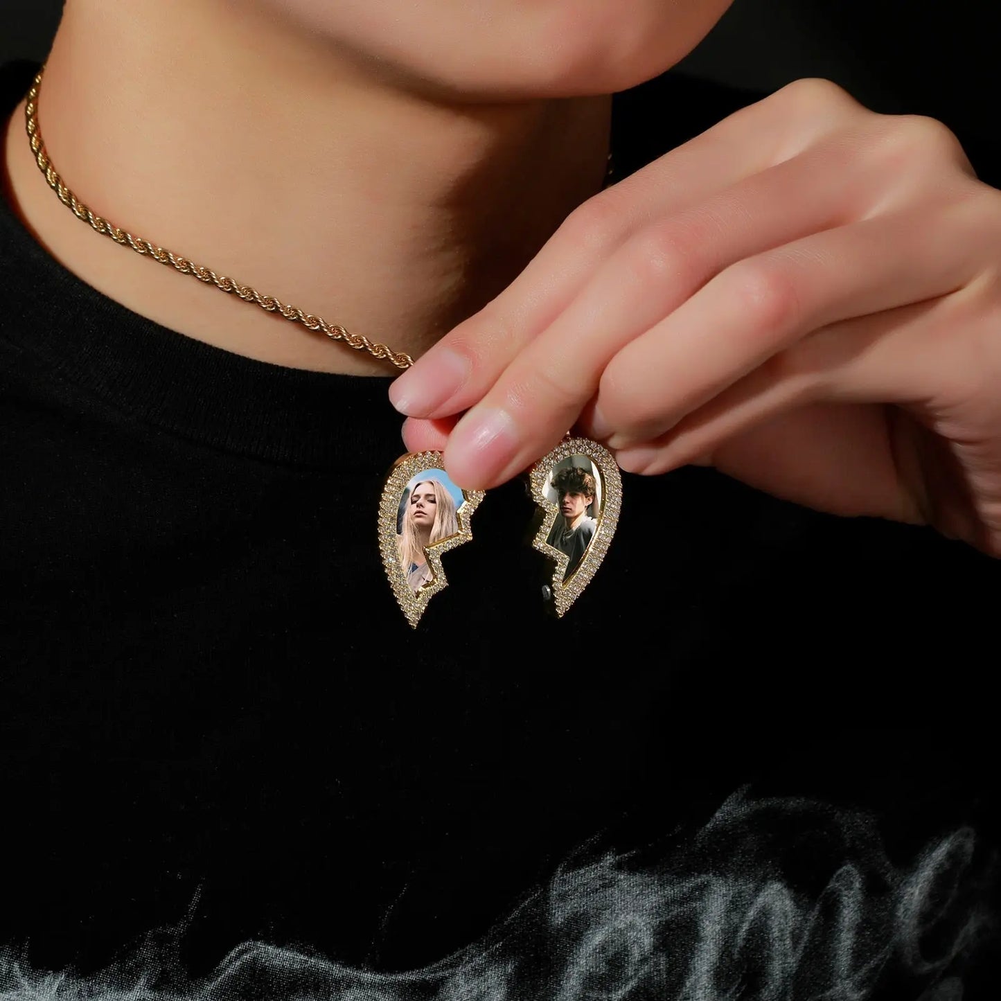 magnetic necklace for couples custom heart photo pendant - Blade & Thread