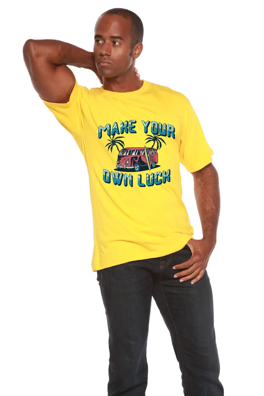 Make your own luck Men's Bamboo Viscose/Organic Cotton Short Sleeve Graphic T-Shirt Spun Bamboo