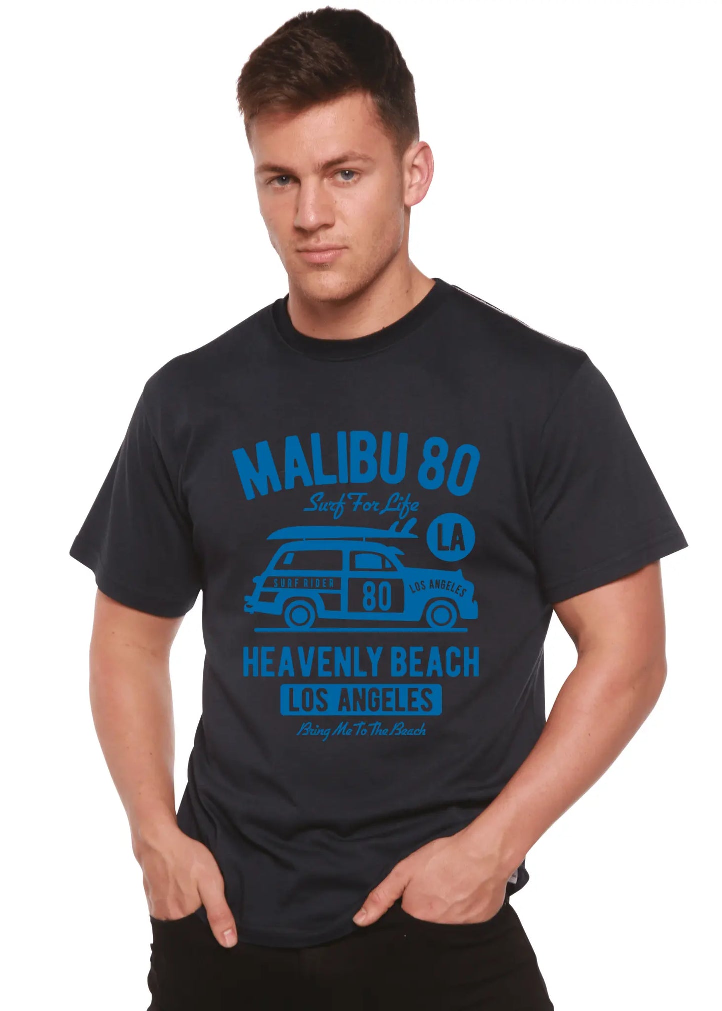 Malibu 80 Men's Bamboo Viscose/Organic Cotton Short Sleeve Graphic T-Shirt - Blade & Thread