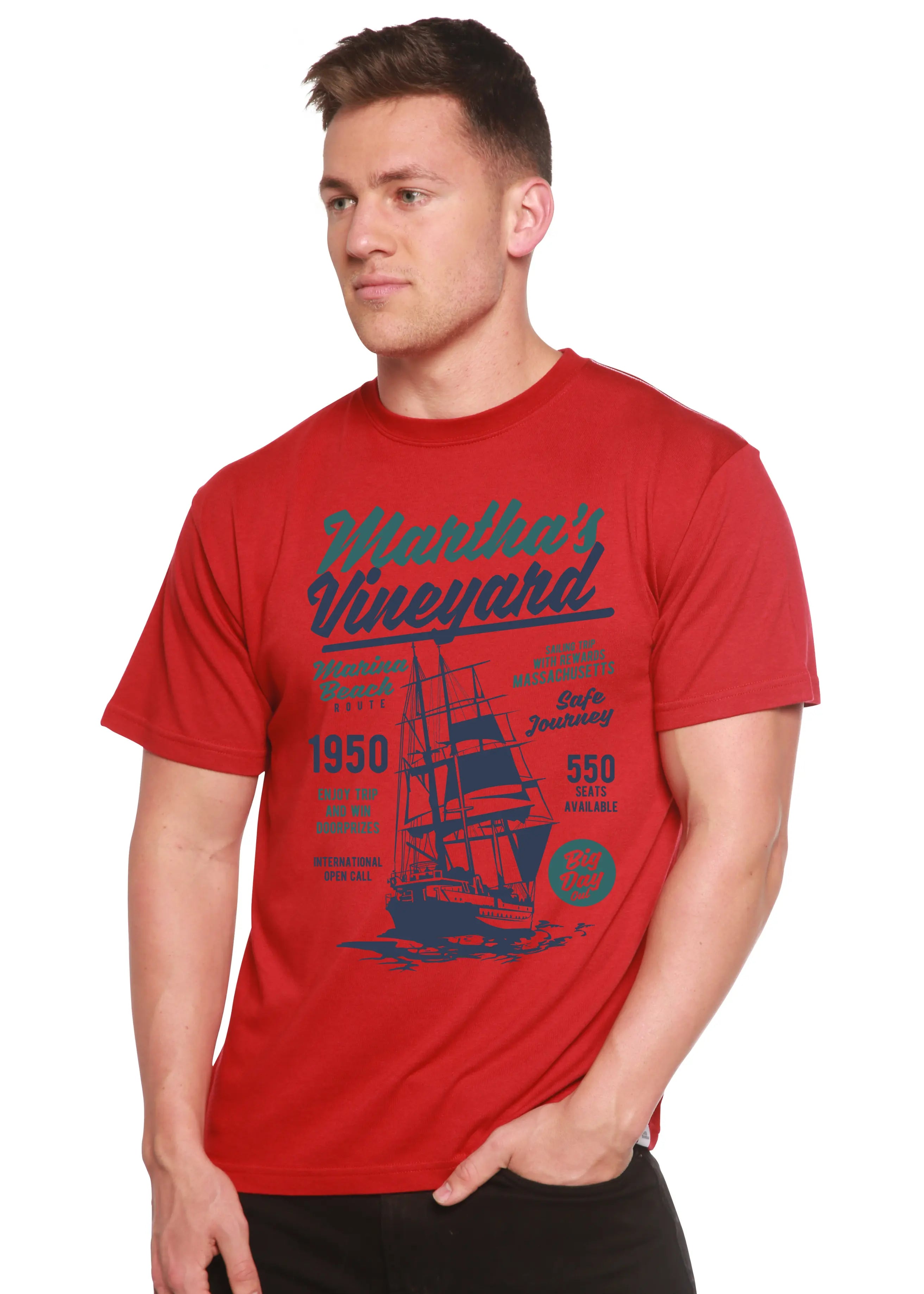 Martha's vineyard Men's Bamboo Viscose/Organic Cotton Short Sleeve Graphic T-Shirt Spun Bamboo