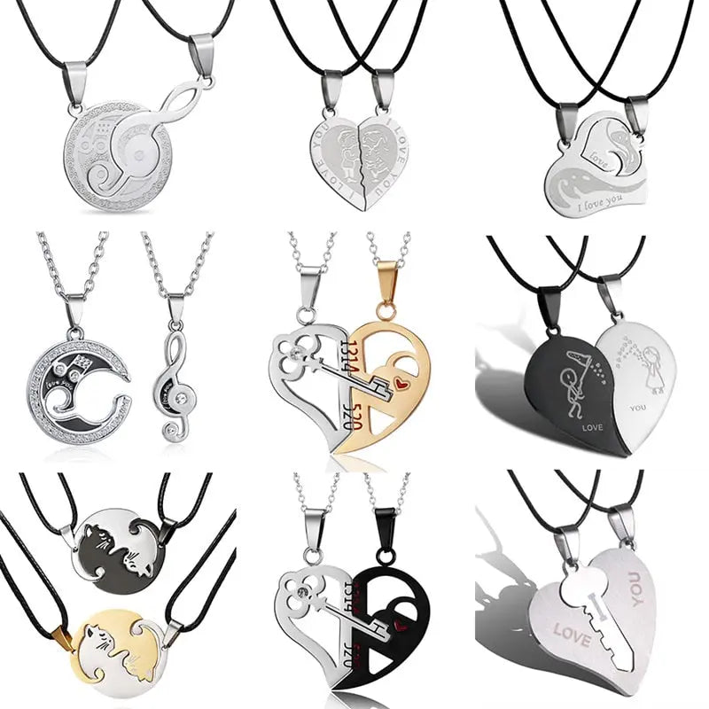 matching necklaces for couples necklaces Splice 2 PCS/Set Cat Moon Heart Pendant nowadaysfashion
