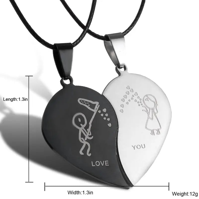 matching necklaces for couples necklaces Splice 2 PCS/Set Cat Moon Heart Pendant nowadaysfashion