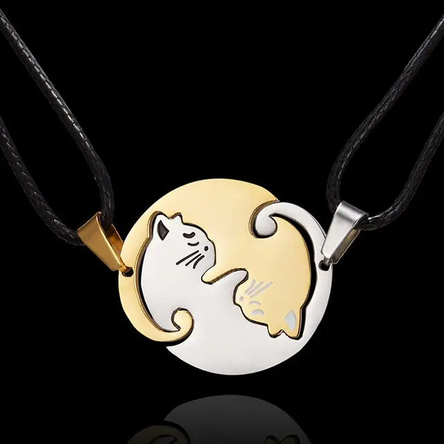 matching necklaces for couples necklaces Splice 2 PCS/Set Cat Moon Heart Pendant nowadaysfashion