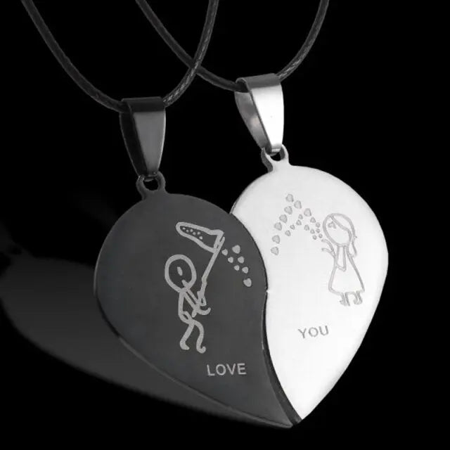 matching necklaces for couples necklaces Splice 2 PCS/Set Cat Moon Heart Pendant nowadaysfashion