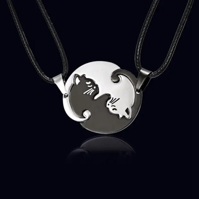 matching necklaces for couples necklaces Splice 2 PCS/Set Cat Moon Heart Pendant nowadaysfashion