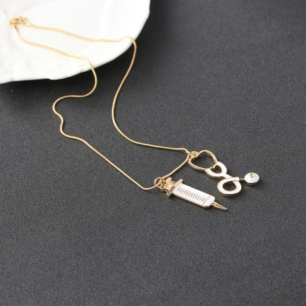 Medical Stethoscope Syringe Hospital Style Pendant Necklace - Blade & Thread