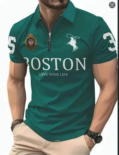 Men's 3D Digital Print Zip-Up Polo Shirt - Blade & Thread