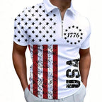 Men's 3D Digital Print Zip-Up Polo Shirt - Blade & Thread