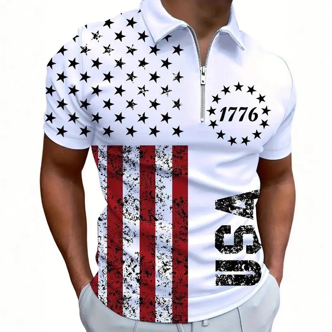 Men's 3D Digital Print Zip-Up Polo Shirt - Blade & Thread