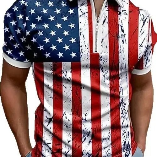 Men's 3D Digital Print Zip-Up Polo Shirt - Blade & Thread
