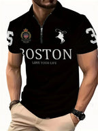 Men's 3D Digital Print Zip-Up Polo Shirt - Blade & Thread