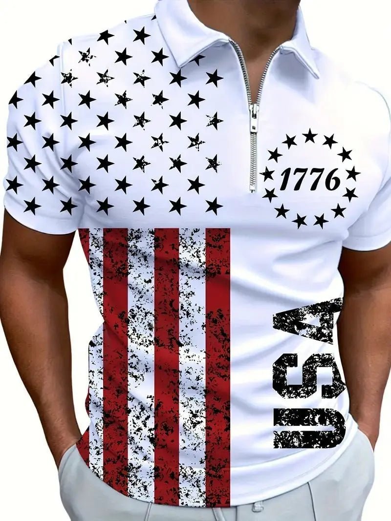 Men's 3D Digital Print Zip-Up Polo Shirt - Blade & Thread