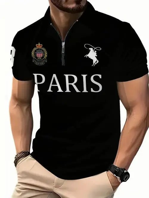 Men's 3D Digital Print Zip-Up Polo Shirt - Blade & Thread
