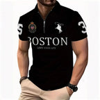 Men's 3D Digital Print Zip-Up Polo Shirt - Blade & Thread