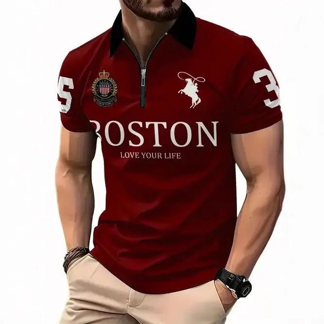 Men's 3D Digital Print Zip-Up Polo Shirt - Blade & Thread