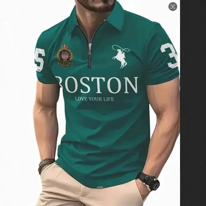 Men's 3D Digital Print Zip-Up Polo Shirt - Blade & Thread