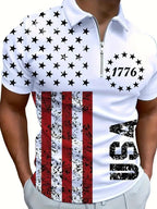 Men's 3D Digital Print Zip-Up Polo Shirt - Blade & Thread