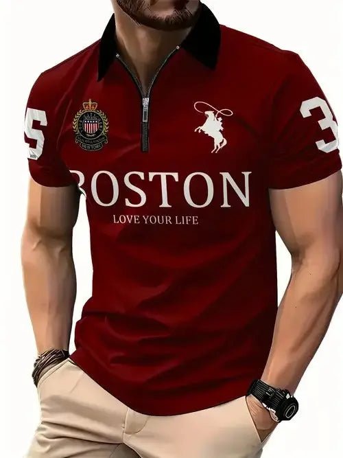 Men's 3D Digital Print Zip-Up Polo Shirt - Blade & Thread