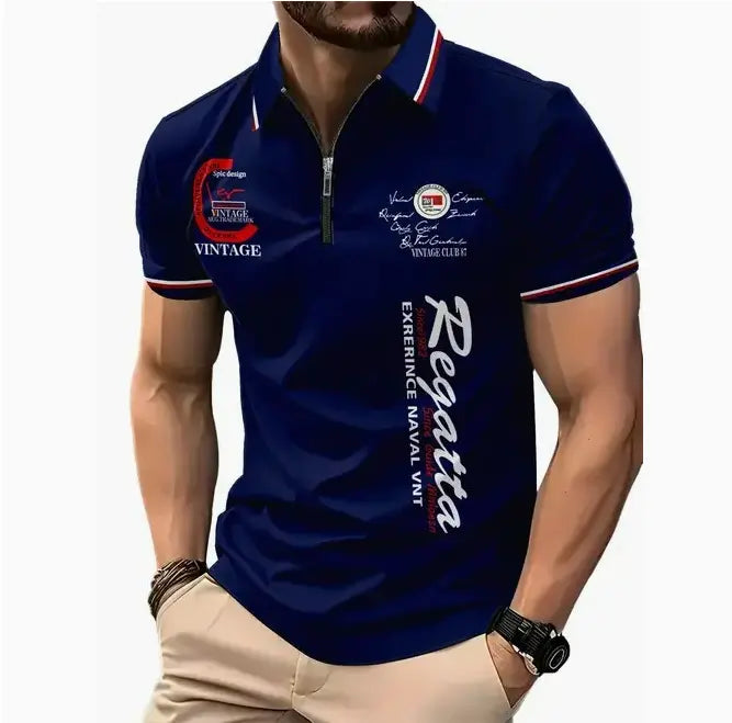 Men's 3D Digital Print Zip-Up Polo Shirt - Blade & Thread