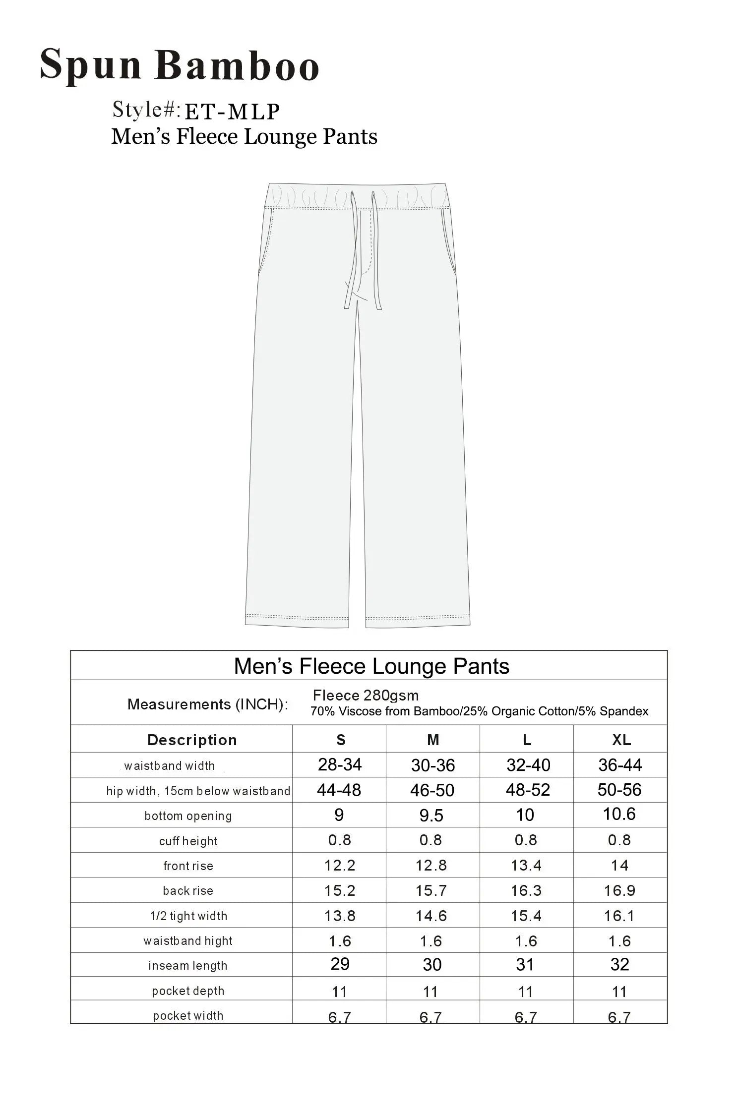 Men's Bamboo Viscose Fleece Lounge Pants Spun Bamboo