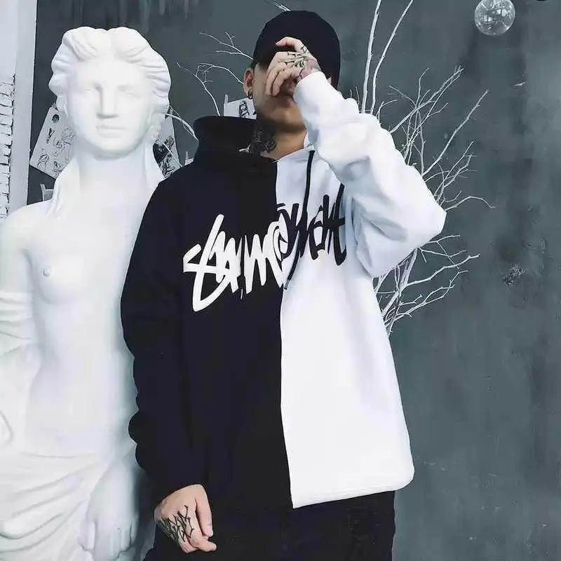 Men'S Casual Fashion Color-Blocking Sweater Long-Sleeved Sports Hooded Top Men'S Clothing - Blade & Thread