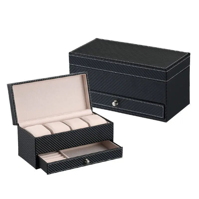 Men's drawer-style 4-seat leather watch display box nowadaysfashion
