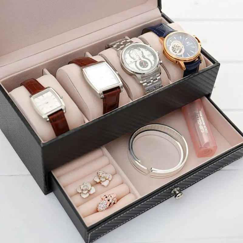 Men's drawer-style 4-seat leather watch display box - Blade & Thread
