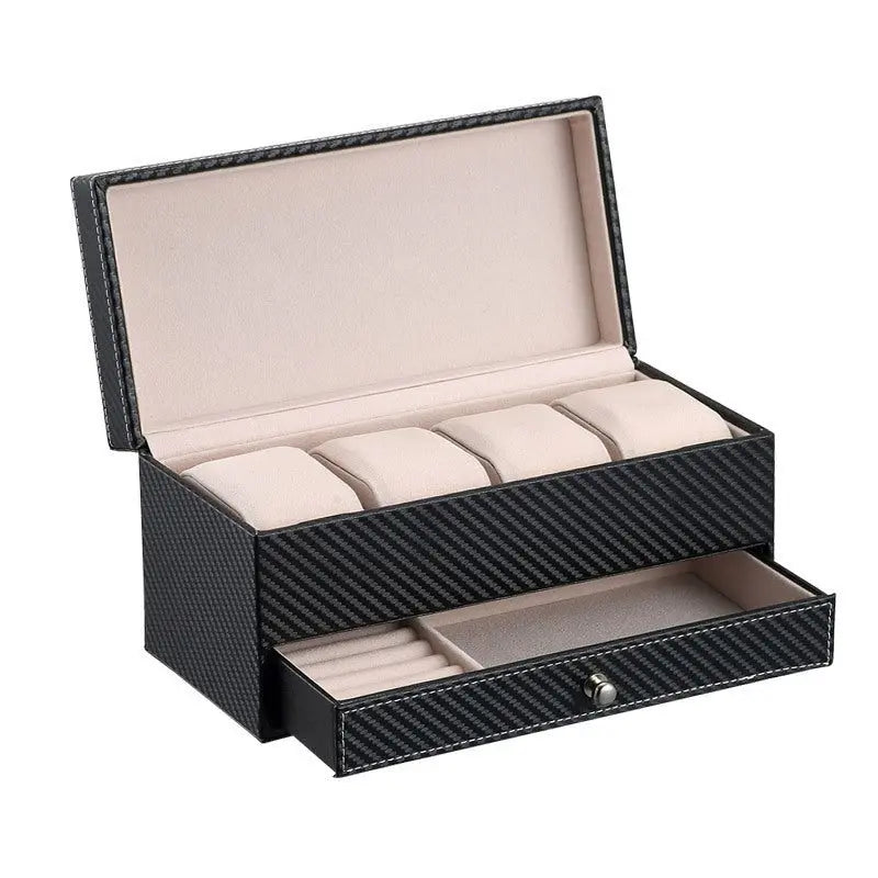 Men's drawer-style 4-seat leather watch display box - Blade & Thread