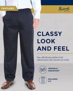 Mens Elastic Waist Pants for Seniors | Navy Mens Elastic Waist Dress Pants | Loose Fit Adaptive Pull on Jeans for Men Blade & Thread