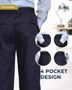 Mens Elastic Waist Pants for Seniors | Navy Mens Elastic Waist Dress Pants | Loose Fit Adaptive Pull on Jeans for Men Blade & Thread