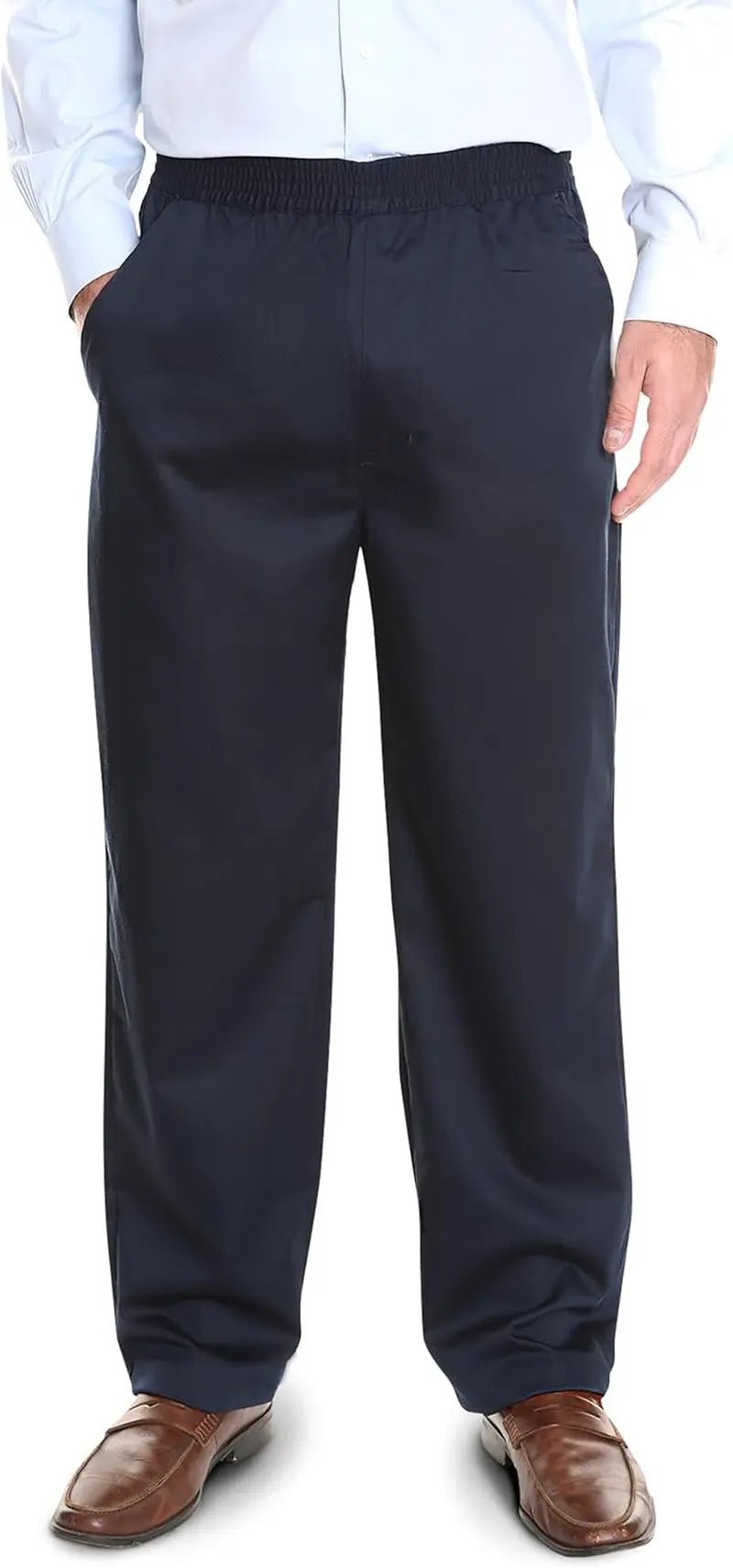 Mens Elastic Waist Pants for Seniors | Navy Mens Elastic Waist Dress Pants | Loose Fit Adaptive Pull on Jeans for Men - Blade & Thread