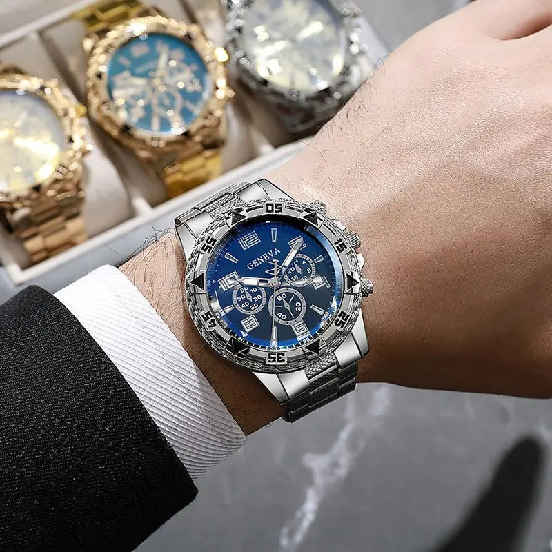 Men's Fake Three-Eye Casual Steel Band Watches - Blade & Thread