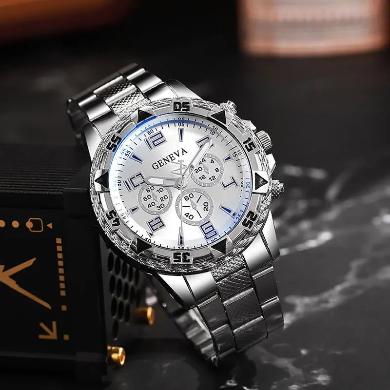 Men's Fake Three-Eye Casual Steel Band Watches - Blade & Thread