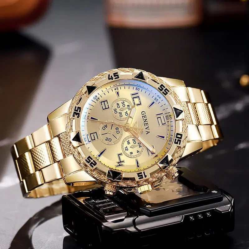 Men's Fake Three-Eye Casual Steel Band Watches - Blade & Thread