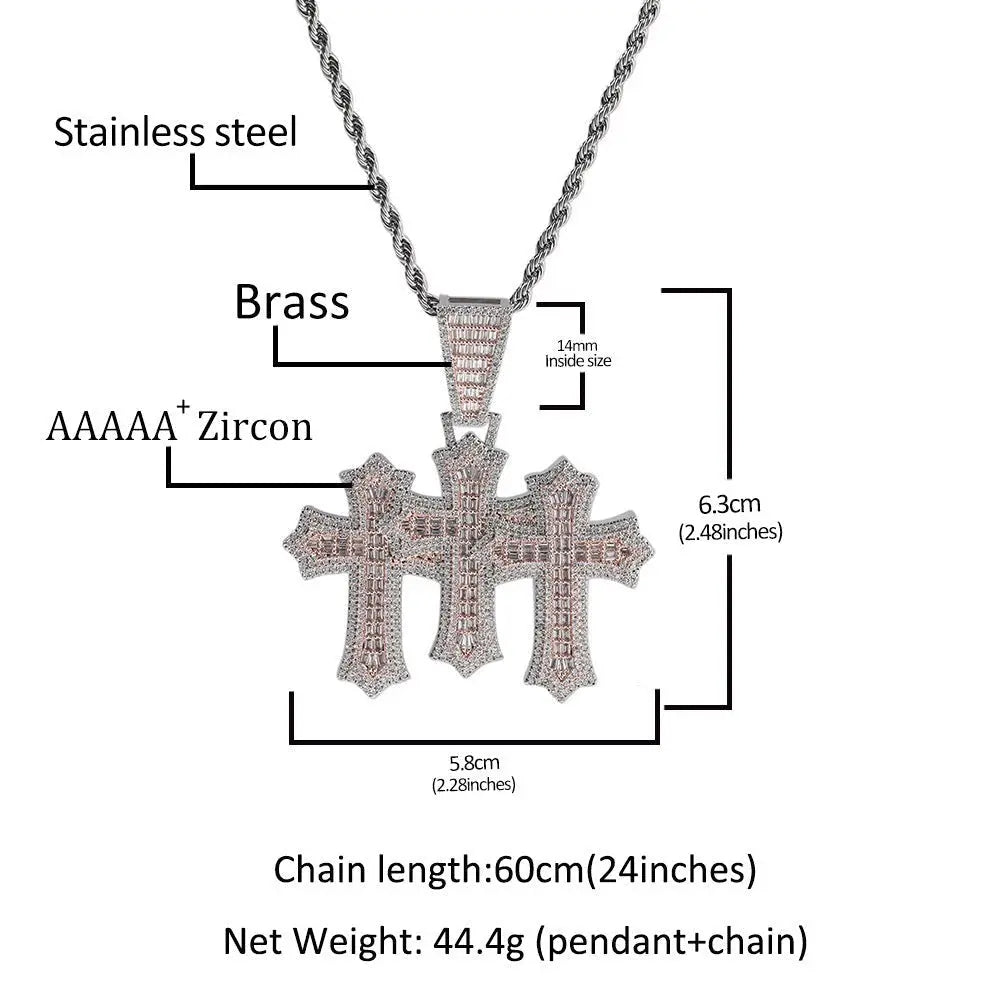 mens gold chain cross diamond-studded necklace - Blade & Thread