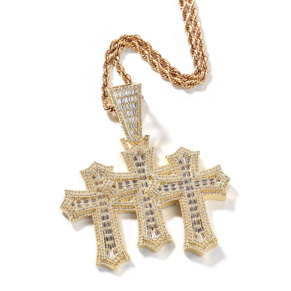 mens gold chain cross diamond-studded necklace - Blade & Thread