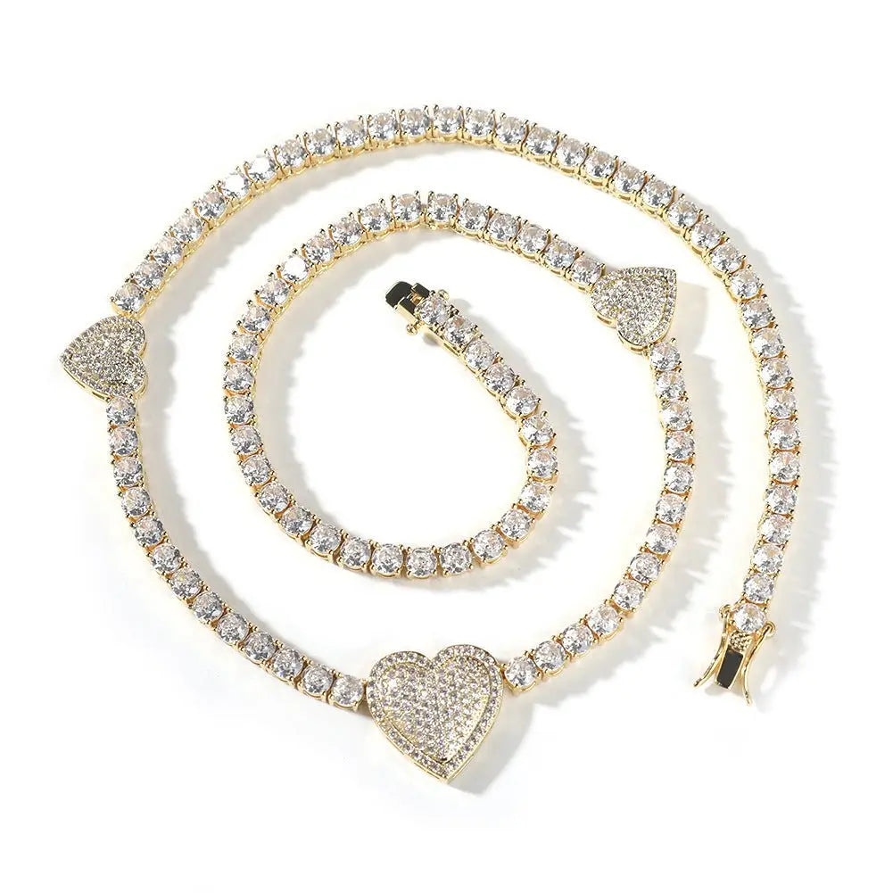 mens gold chain tennis Love heart necklace - Blade & Thread