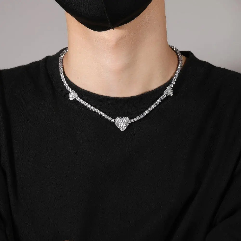 mens gold chain tennis Love heart necklace - Blade & Thread