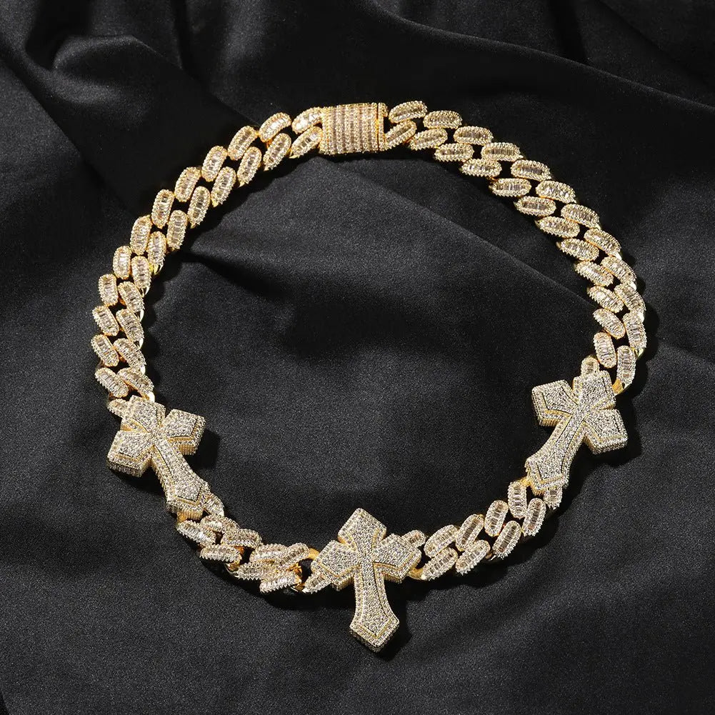 mens gold cross cuban link chain necklace - Blade & Thread