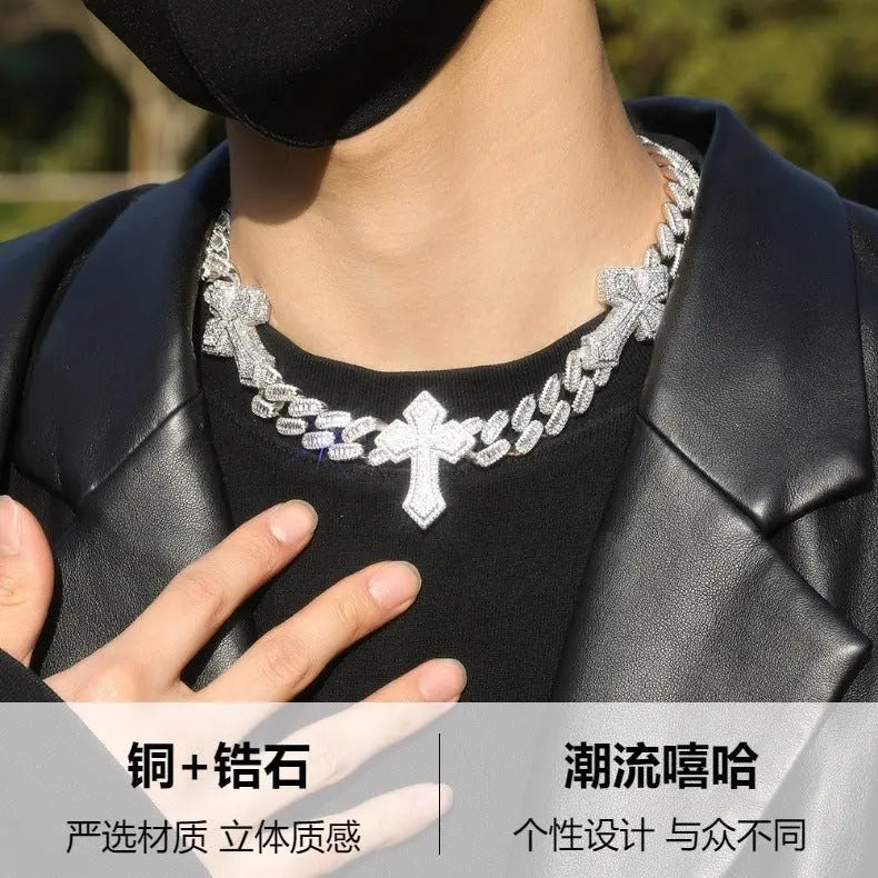 mens gold cross cuban link chain necklace - Blade & Thread