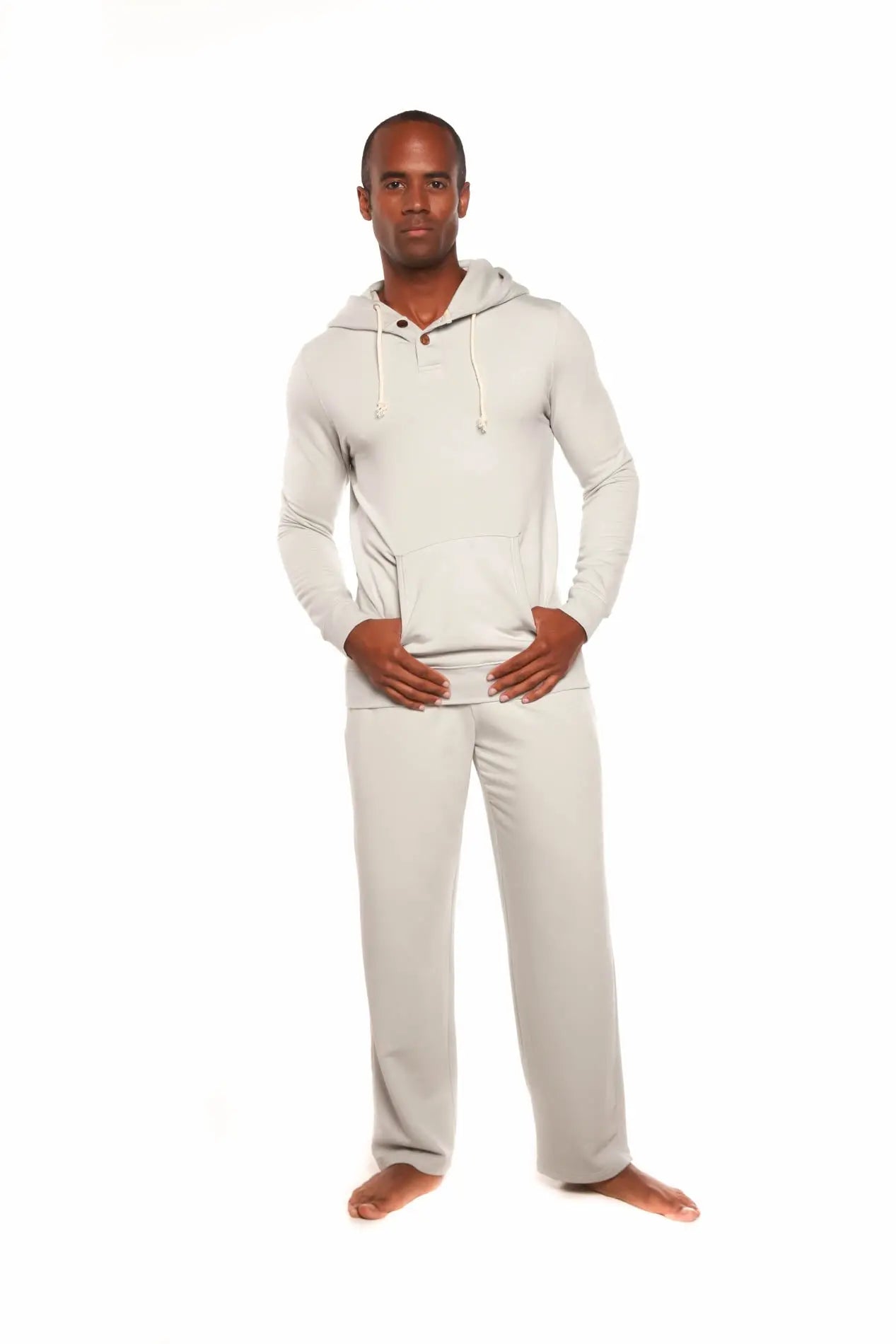 Men's Henley Style Bamboo Viscose Fleece Hoodie + Fleece Lounge Pants - Blade & Thread