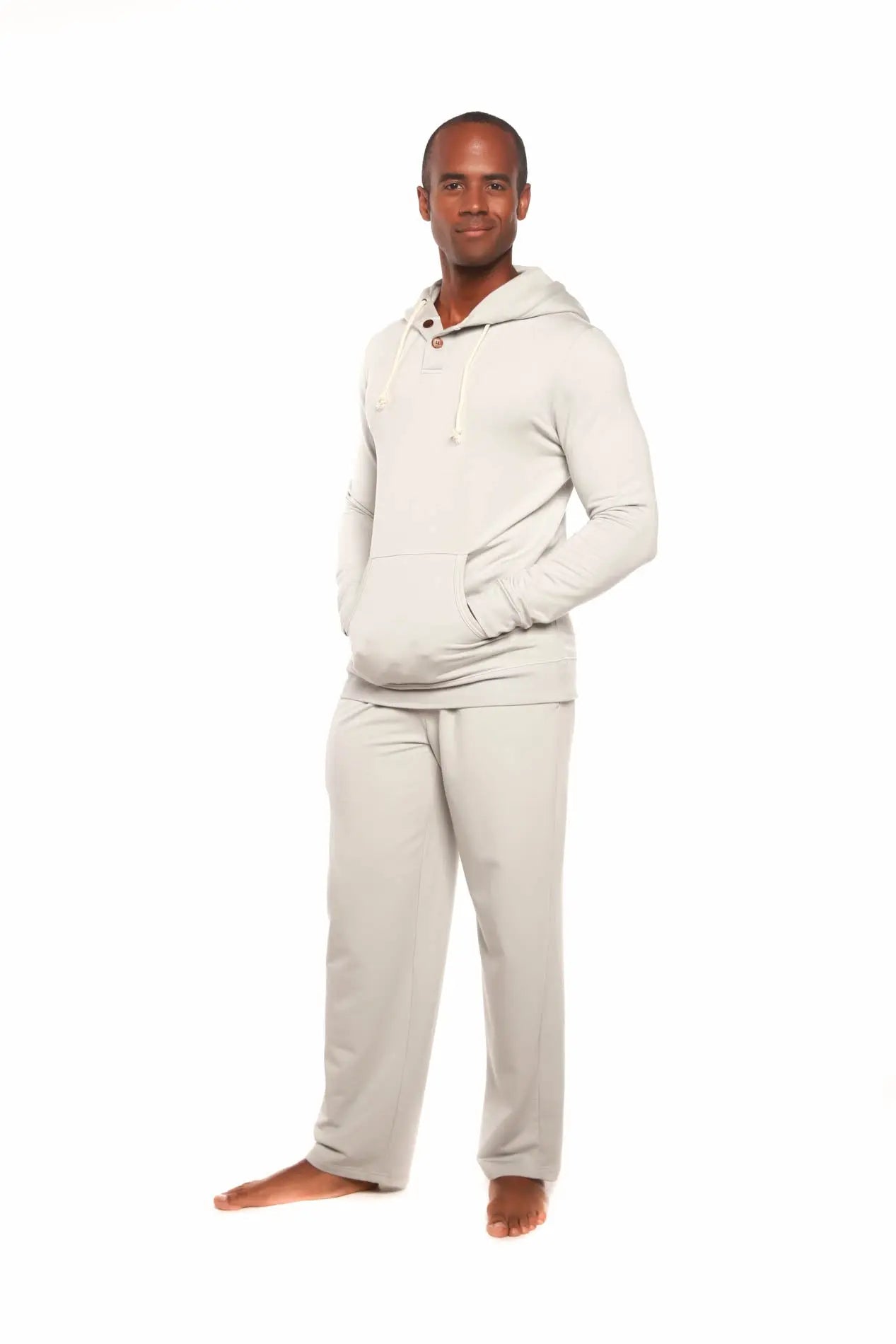Men's Henley Style Bamboo Viscose Fleece Hoodie + Fleece Lounge Pants - Blade & Thread