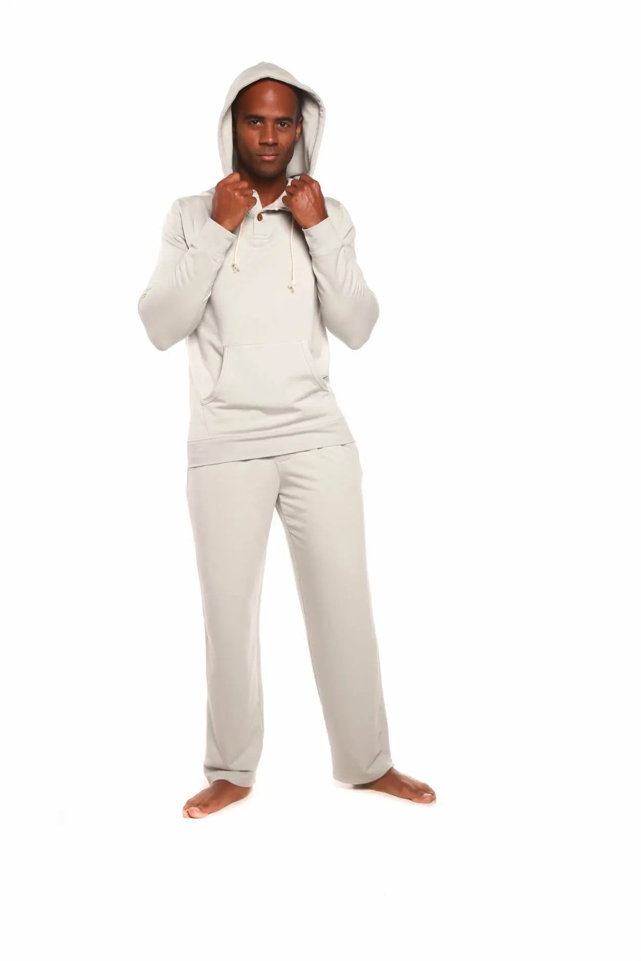Men's Henley Style Bamboo Viscose Fleece Hoodie + Fleece Lounge Pants - Blade & Thread